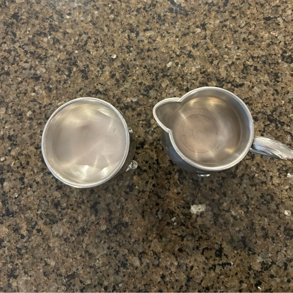Williamsburg Pewter Hand-wrought Sugar Bowl and Creamer Beautiful Set